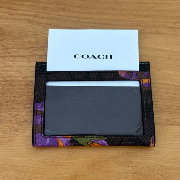 Coach Slim ID Card Case in Signature Canvas with Rose Print Brown Iris Multi NWT - Picture 3 of 12